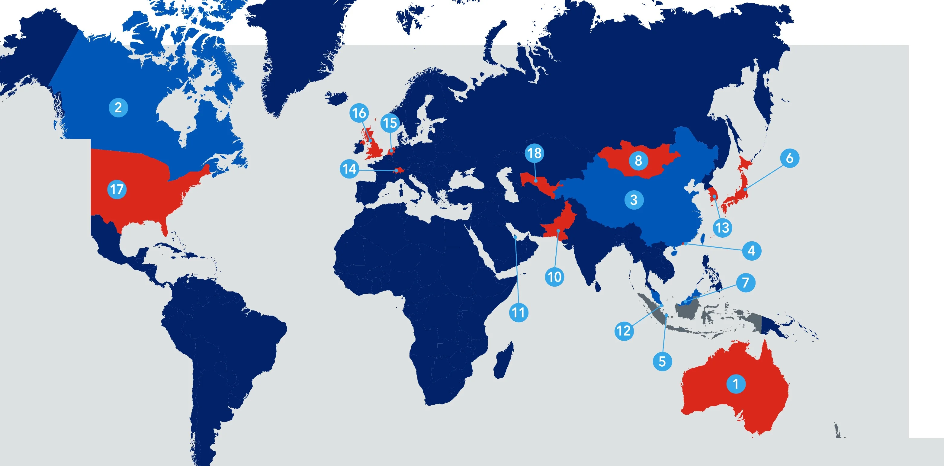 Map illustrating countries associated with NCC Education progression